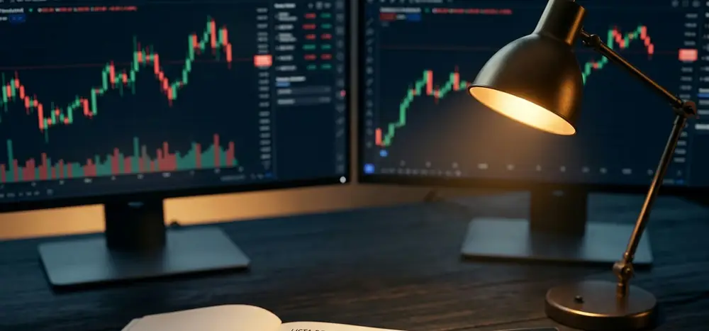 Puesto de trading con gráficos de velas para operar cuentas de fondeo